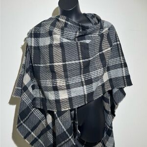 Women’s Plaid Poncho Shawl Wrap One Size Fringe Open Front